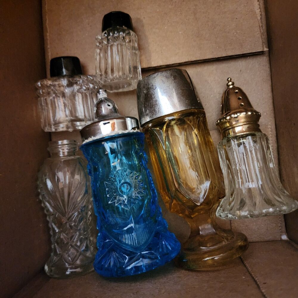 Vintage Lot of 6 Salt & Pepper Shakers Crystal Glass Clear Colors Assorted